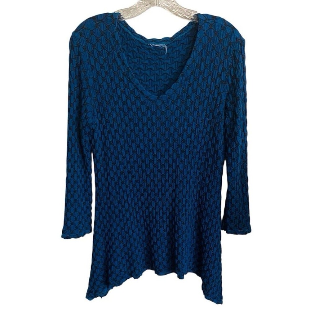 Tianello 90s Y2K Womens Size M Popcorn Knit Top Pullover Blue Stretchy Sharkbite